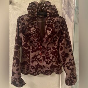 Anne Fontaine Velour Floral Ruffled Blazer Made in France